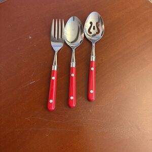 Vintage Red Plastic Handle Stainless Steel 3 Piece serving Set Made in Japan
